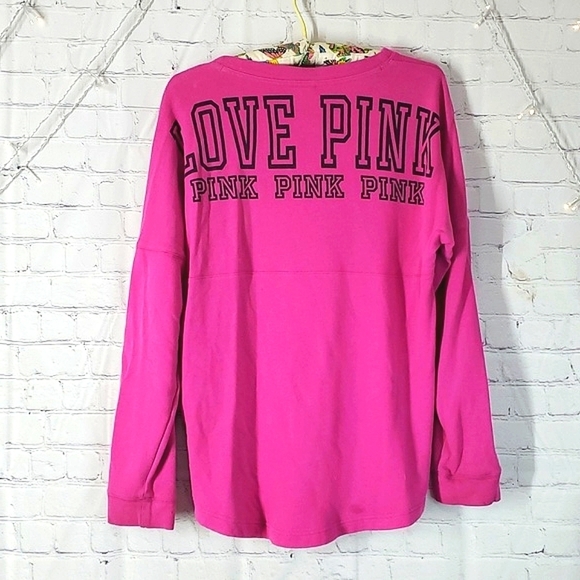 PINK Victoria's Secret Tops - 2014 Victoria's Secret PINK Oversized Logo Spellout Pullover Sweater Womens Sz S